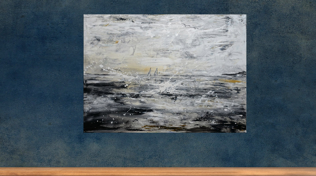 Überfahrt abstraktes Landschaftsbild Segelboote Küste Meer Bild handgemalt Original Gemälde