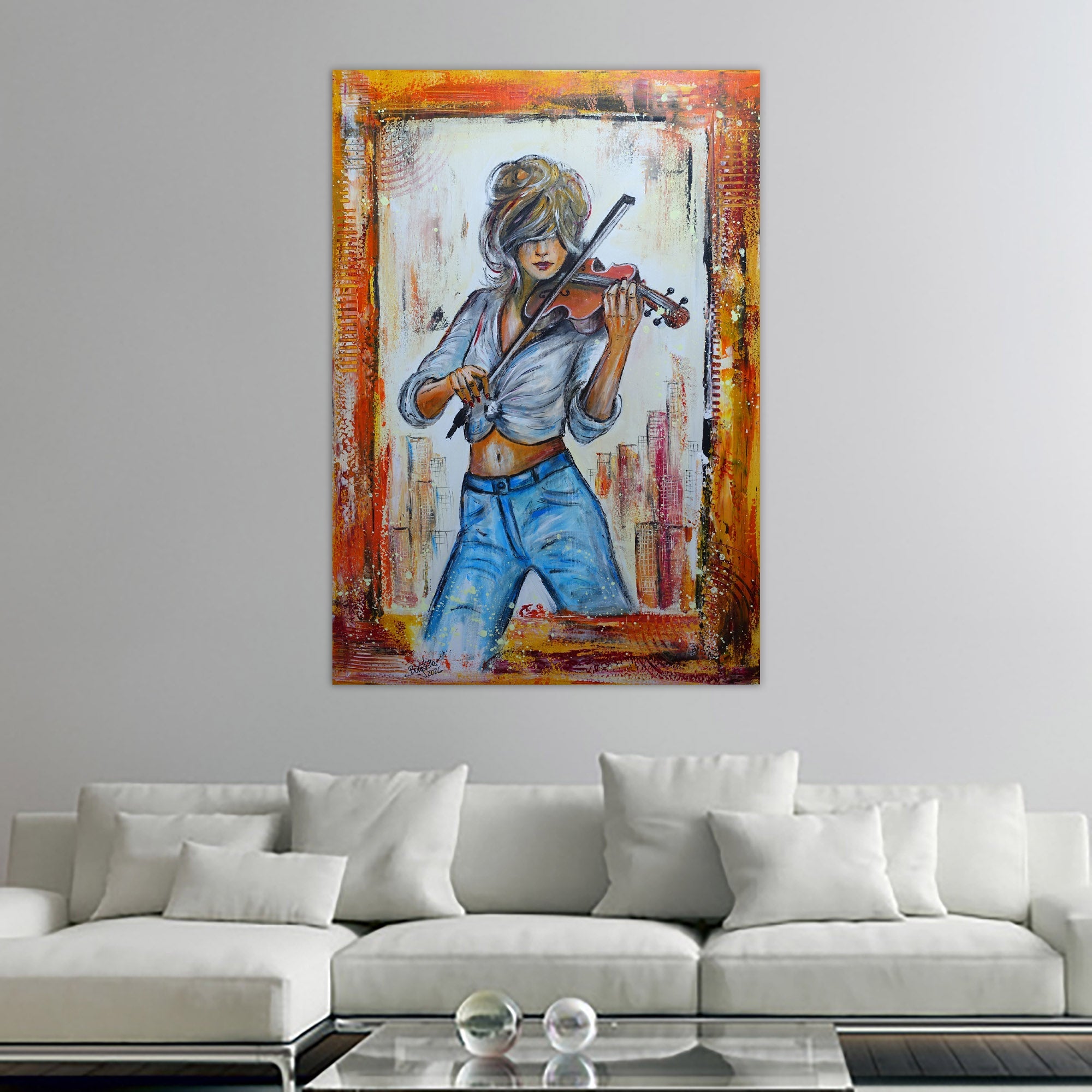 Violistin Musikerin Gemälde Acrylbild Figürliche Malerei 70x100