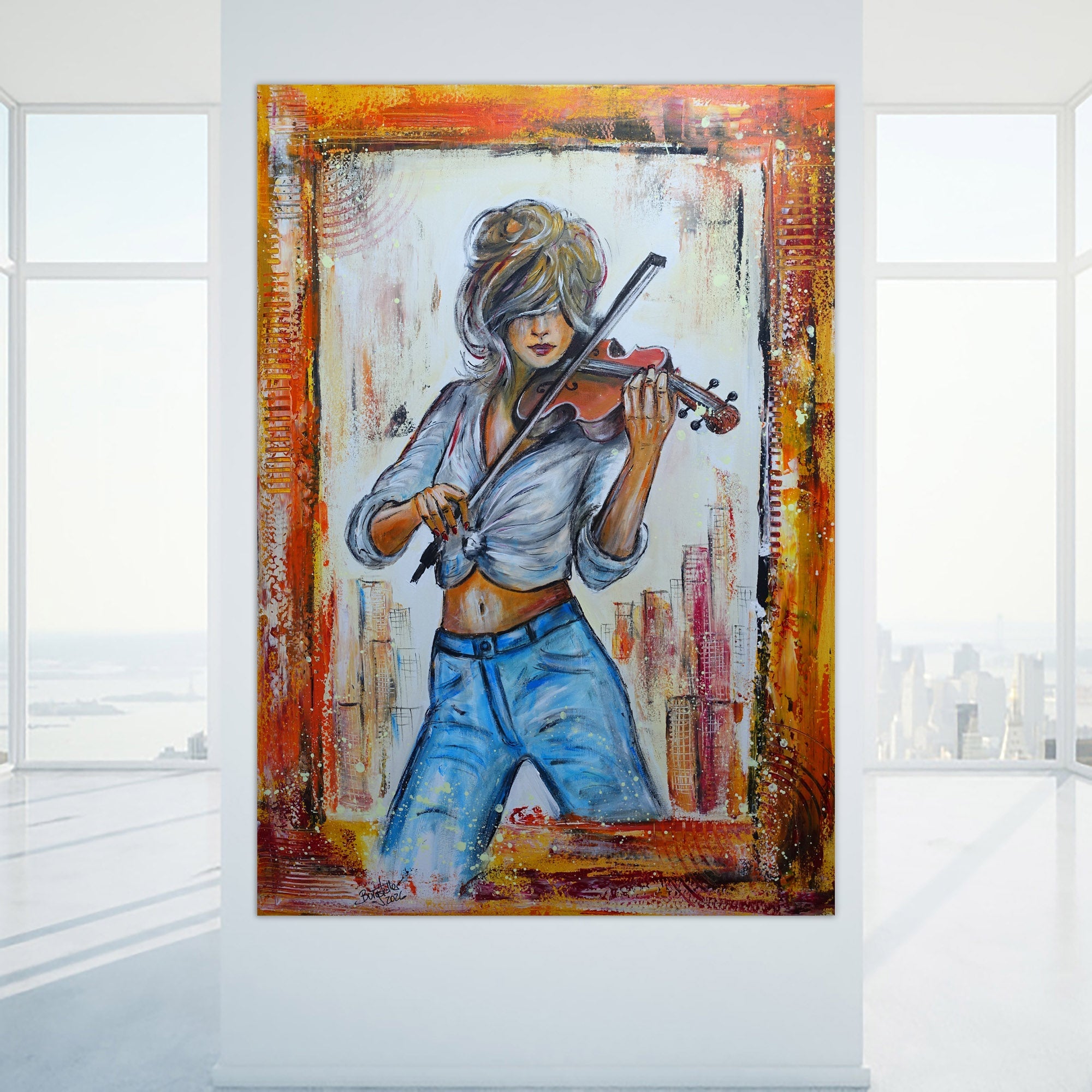 Violistin Musikerin Gemälde Acrylbild Leinwand