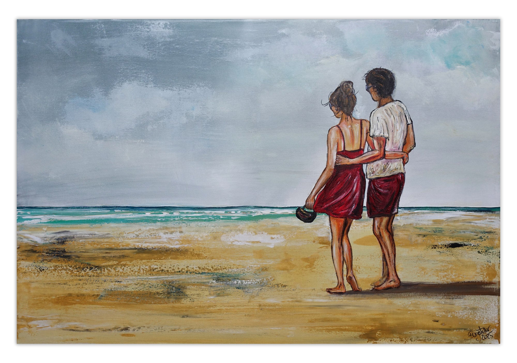 Zeitlos Gemälde Liebespaar Meerbild Strand Leinwandbild Acrylbild