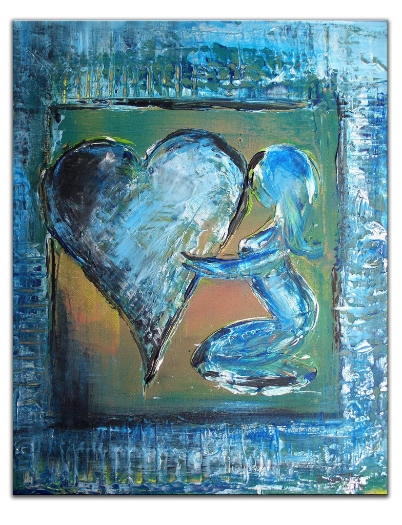 Zauberhaftes Herz Gemälde Herzbild blau mit Figur kaufen