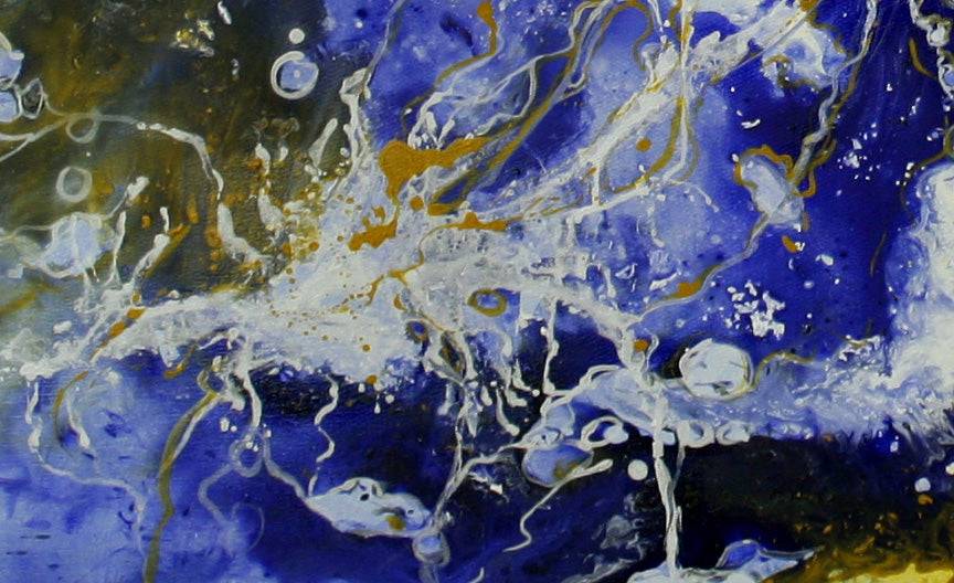 Abstrakte Kunst Bild blau ocker handgemalt  Detail2