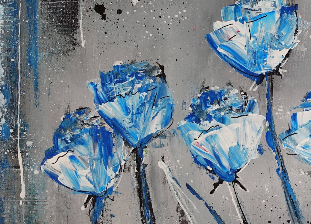 Blaue Blüten Blumenmalerei abstrakt Blumenbild Florales Gemälde