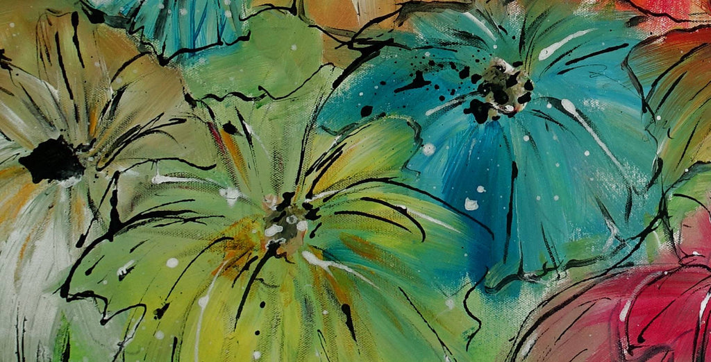 Bunte Blüten - handgemaltes Blumen bild, Florales Gemälde 100x80