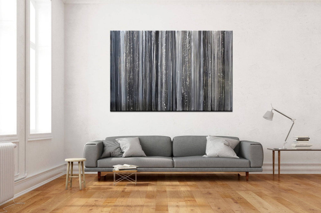 Düsterwald - abstraktes Acrylbild grau schwarz weiss 150x101