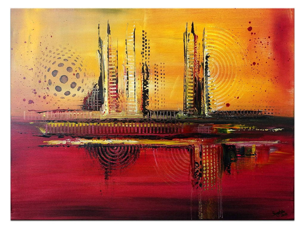 Evening - abstrakte Malerei rot gelb - Acrylbild 60x80