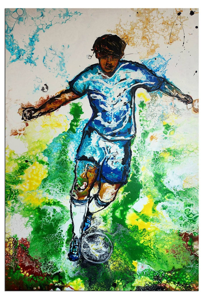Fussball Bild Tempodribbling - Sport Gemälde - Fußballer Malerei 60x90cm