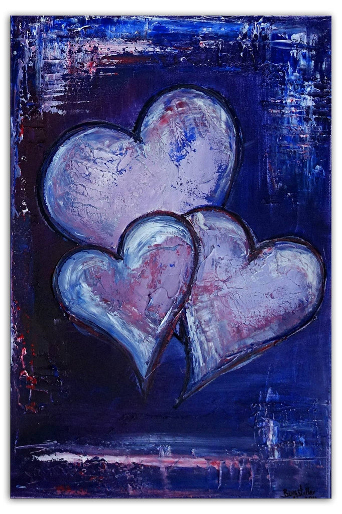 Herzbild Herz Malerei Geschenk Valentin Liebe Moderne Malerei Unikat dunkelblau lila silber 40x60