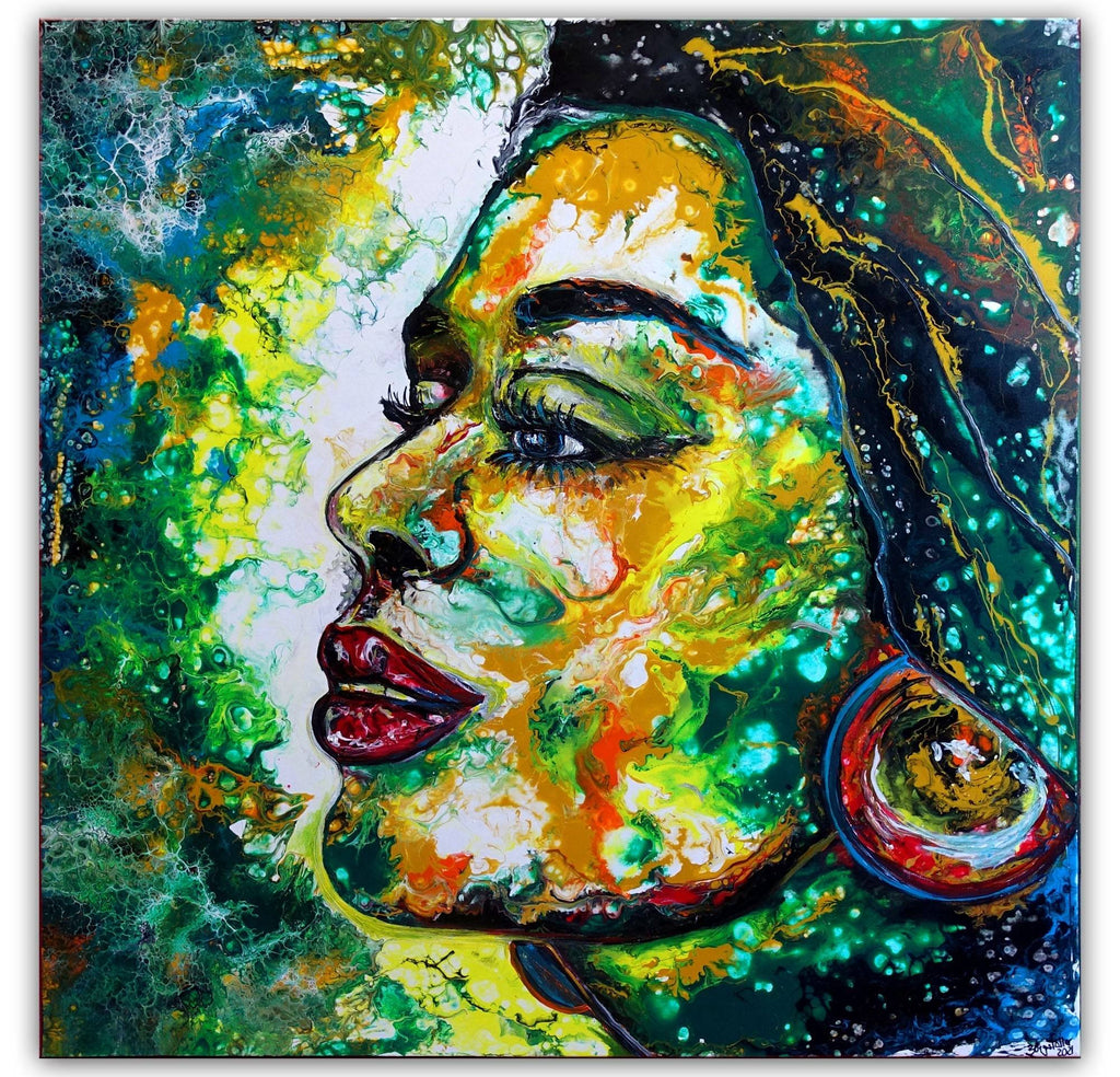 Jodie Gesicht Frauen Portraet Malerei Wandbild 100x100