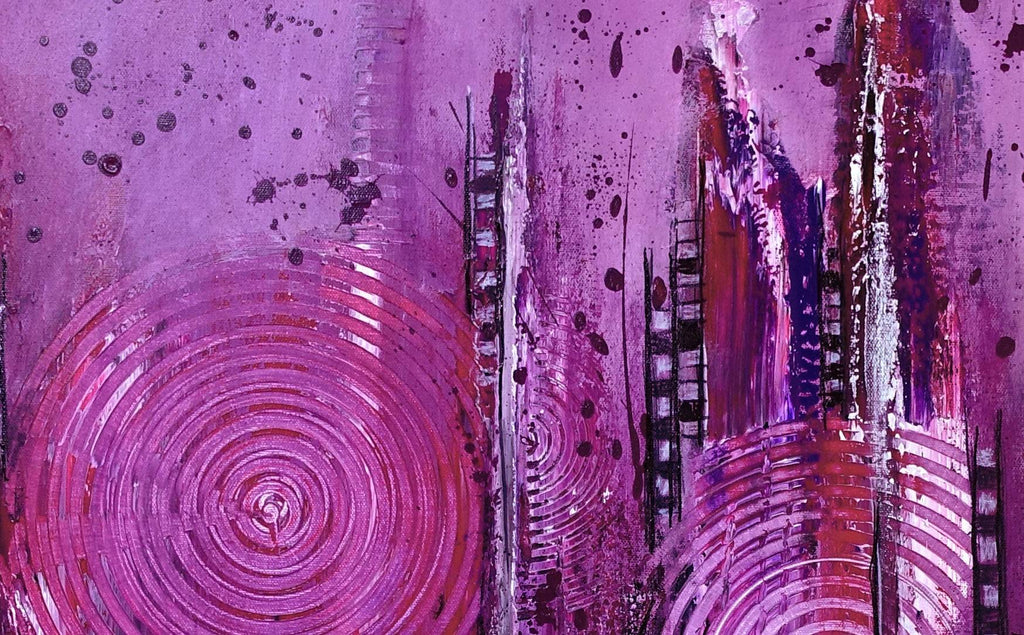 Lila City - abstraktes Wandbild violett, Original Acryl Gemälde