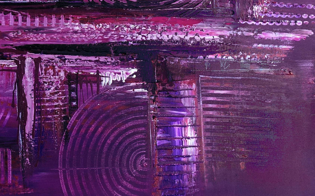 Lila City - abstraktes Wandbild violett, Original Acryl