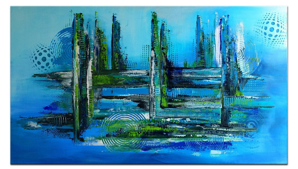 Abstrakte Malerei Wandbild abstrakt blau 140x80