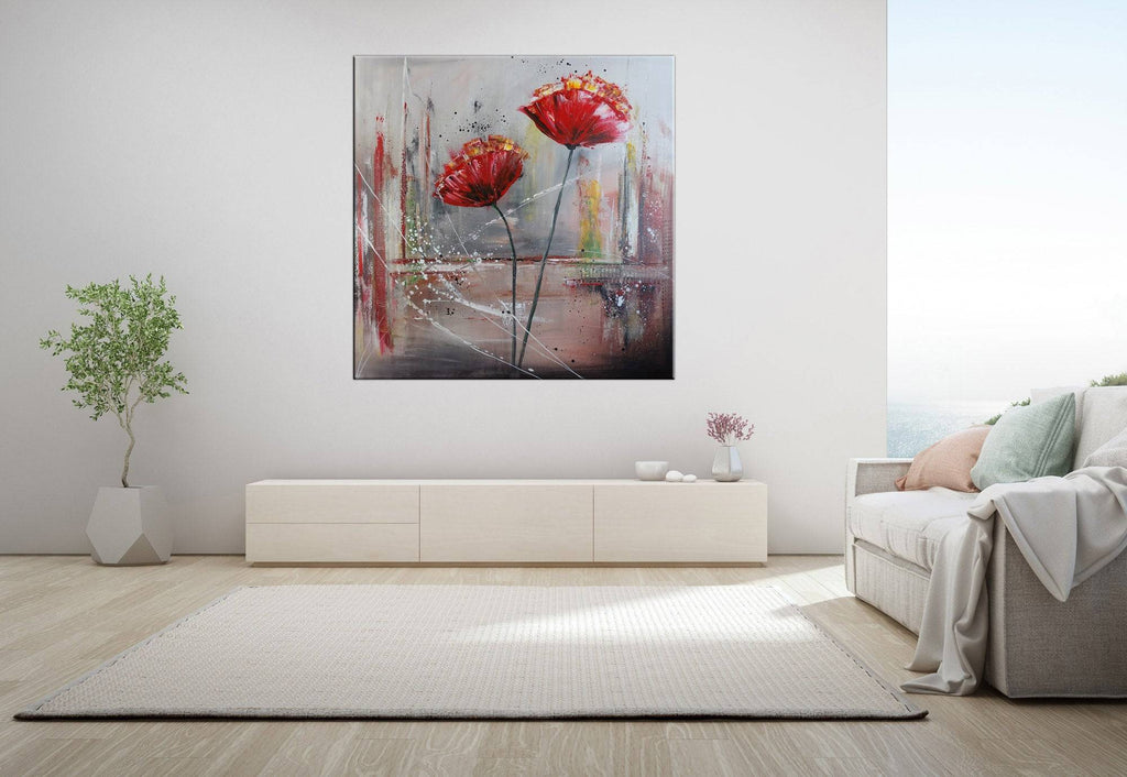 Mohnblüten 232 modernes Blumenbild handgemalt Acrylbild Bürobild Gemälde