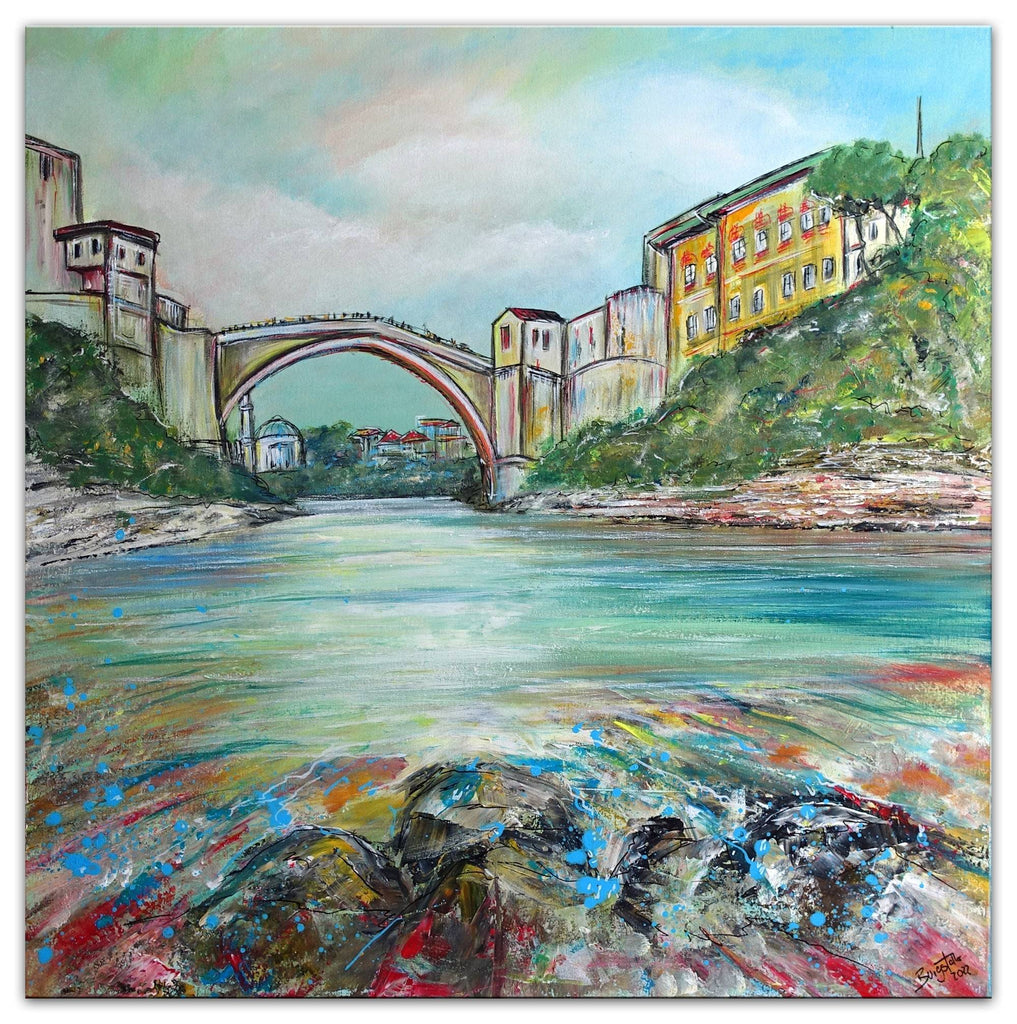 Mostar Bosnien Original Gemaelde Kunstbild Wandbild 80x80