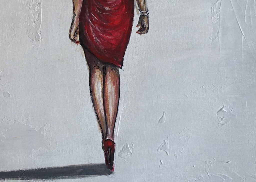 Figürliches Gemälde Frau in rotem Kleid - moderne Acryl Malerei Det3