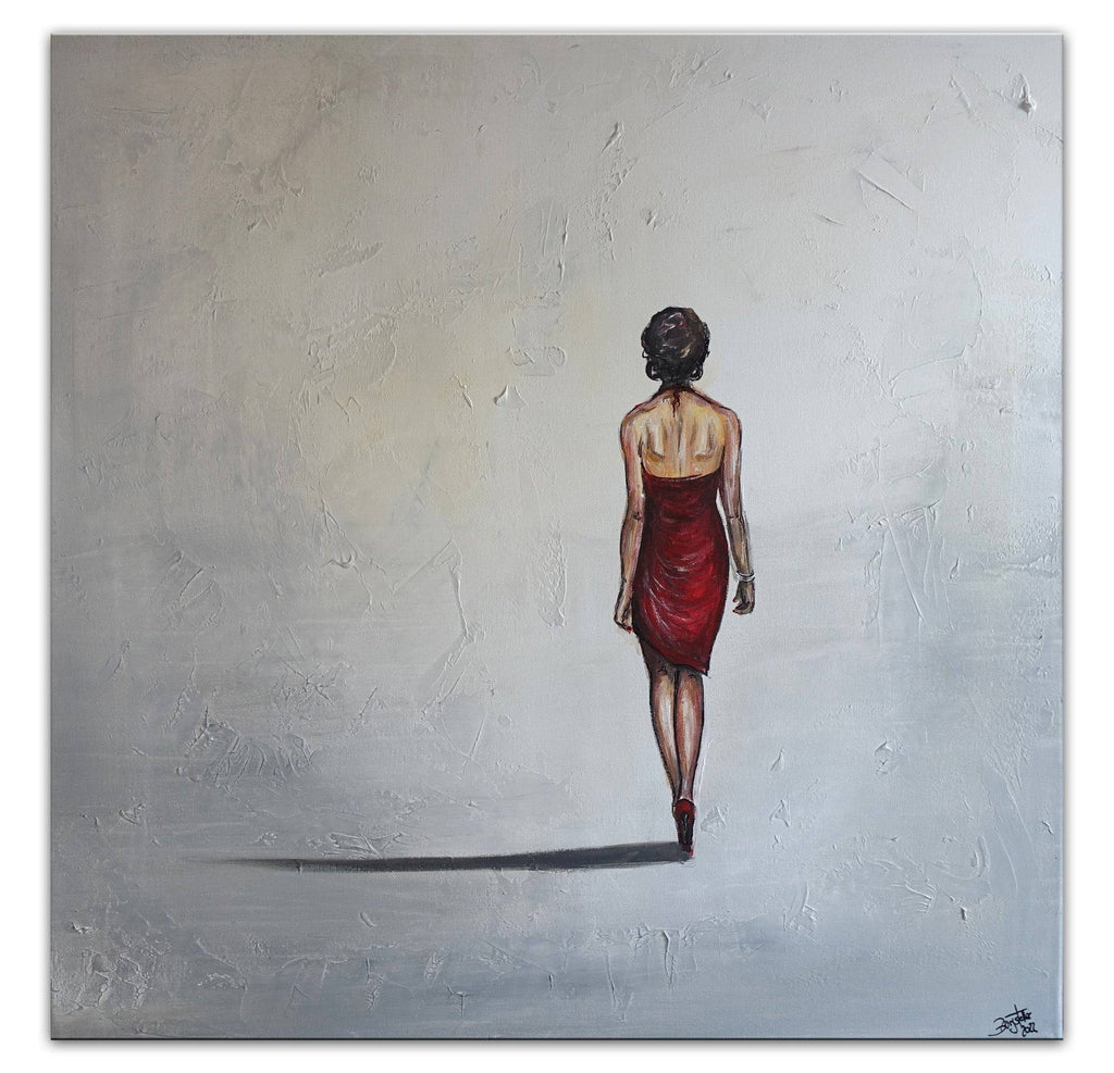 Figürliches Gemälde Frau in rotem Kleid - moderne Acryl Malerei 80x80