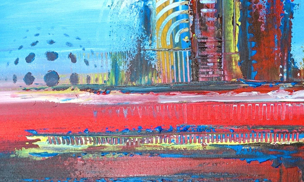 Abstrakte Malerei wandbild blau rot handgemalt Original Gemälde