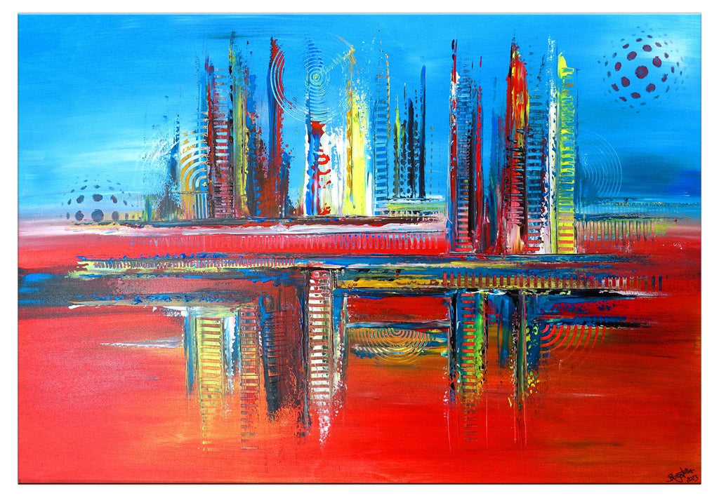 Abstrakte Malerei wandbild blau rot handgemalt Original Gemälde Acryl 