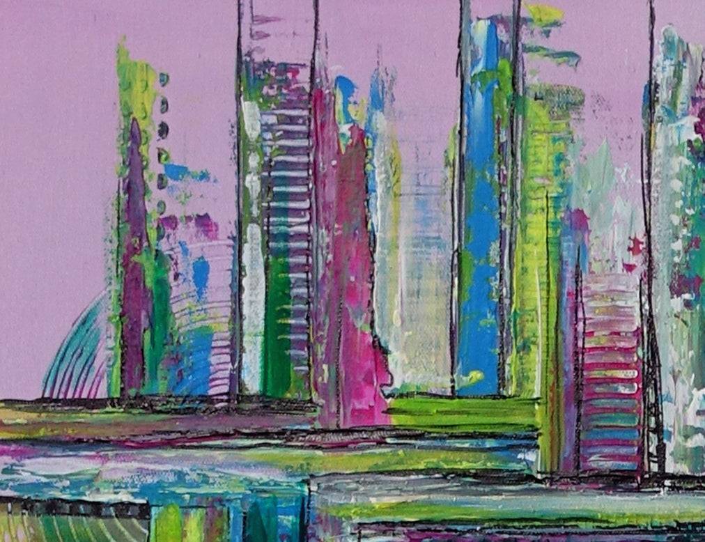 Portland abstraktes Leinwandbild rosa Moderne Malerei Bilder fuer Wohnzimmer