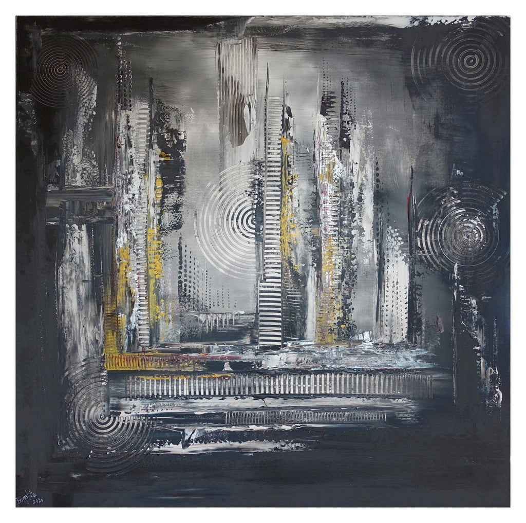 Schwarz grau Ocker abstraktes Kunstbild Malerei 100x100
