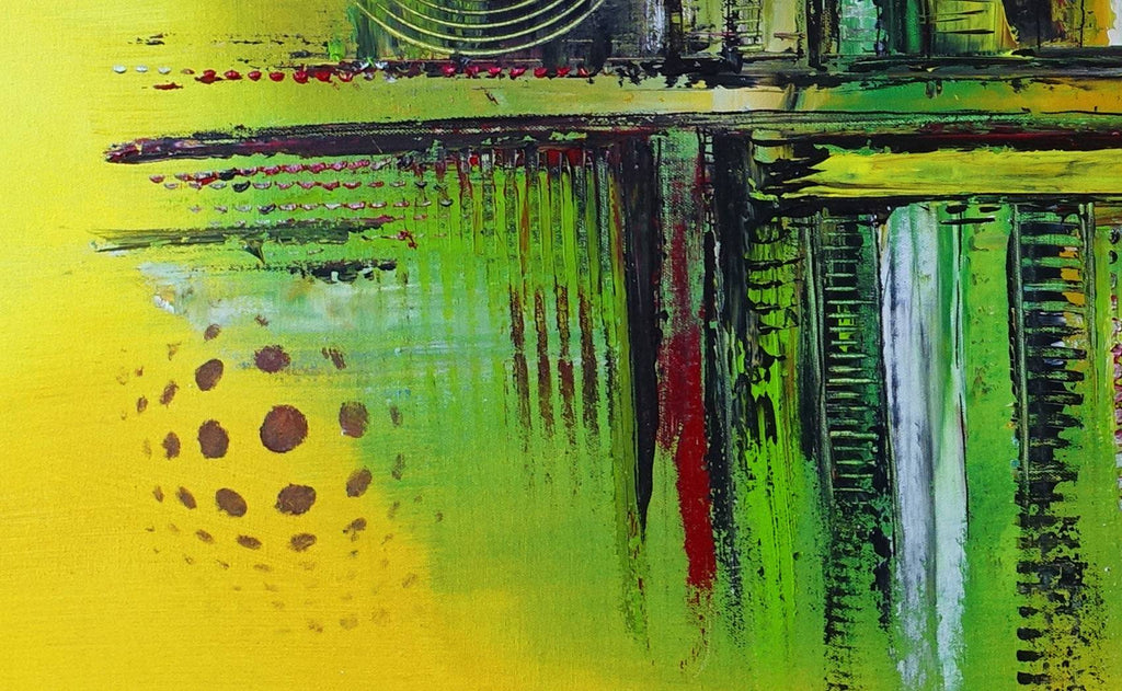 Zeitenwandel - Leinwandbild abstrakt grün gelb, moderne Malerei 116x81 - Atelier Burgstallers-Art