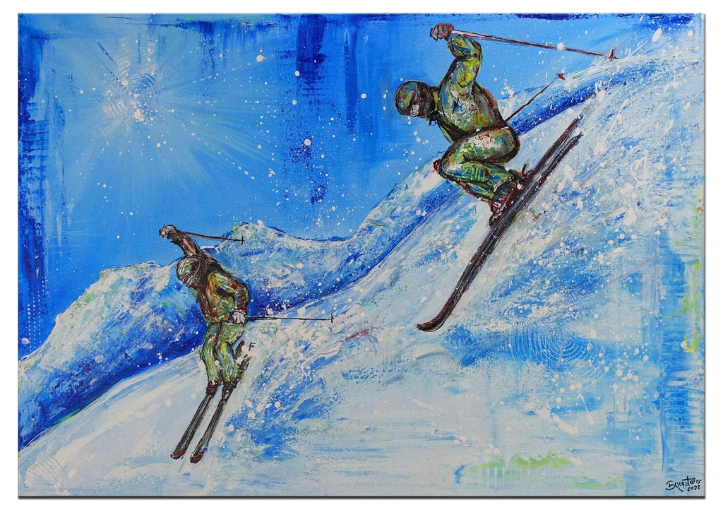 Skifahrer Sportbild Skiläufer Malerei Winter Berge 60x90