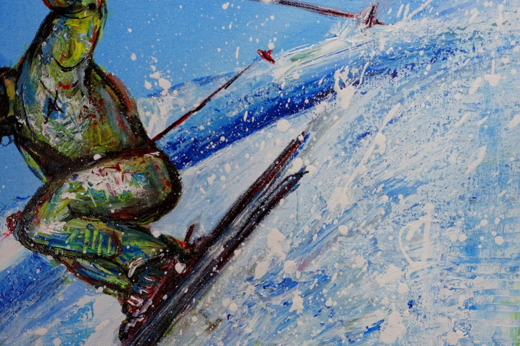 Skifahrer Sportbild Skiläufer Malerei Winter Berge 60x92