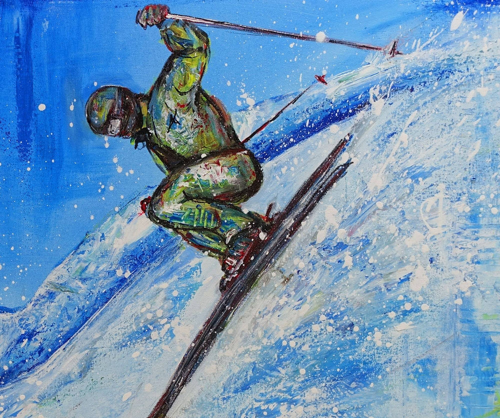 Skifahrer Sportbild Skiläufer Malerei Winter Berge 60x94