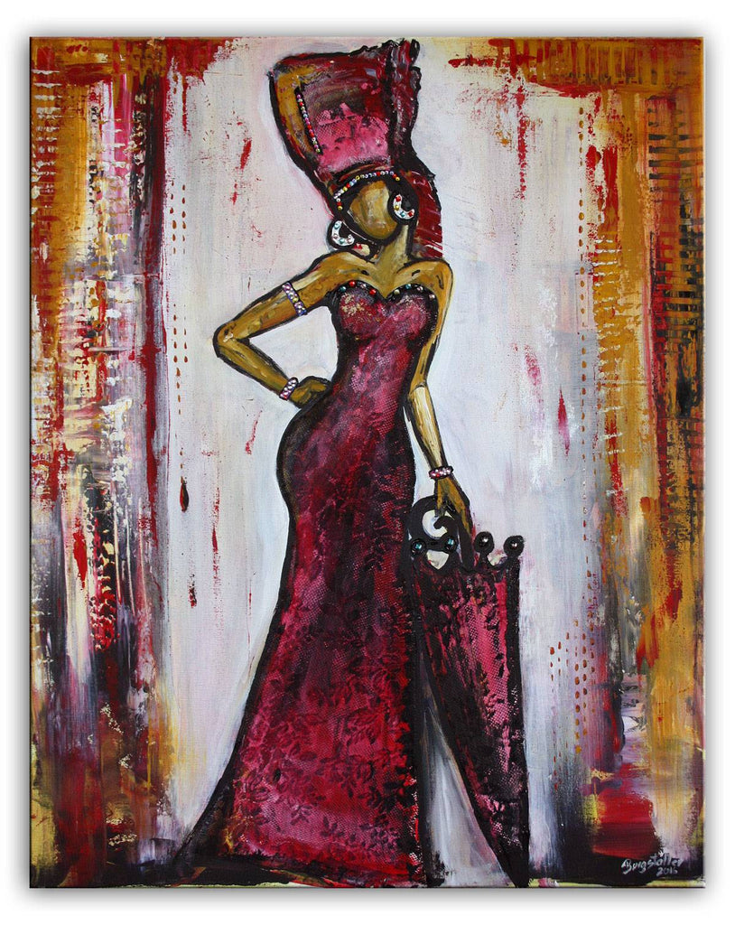 Gemaelde Malerei Figur Rote Spitze Kleid Deko 80x100