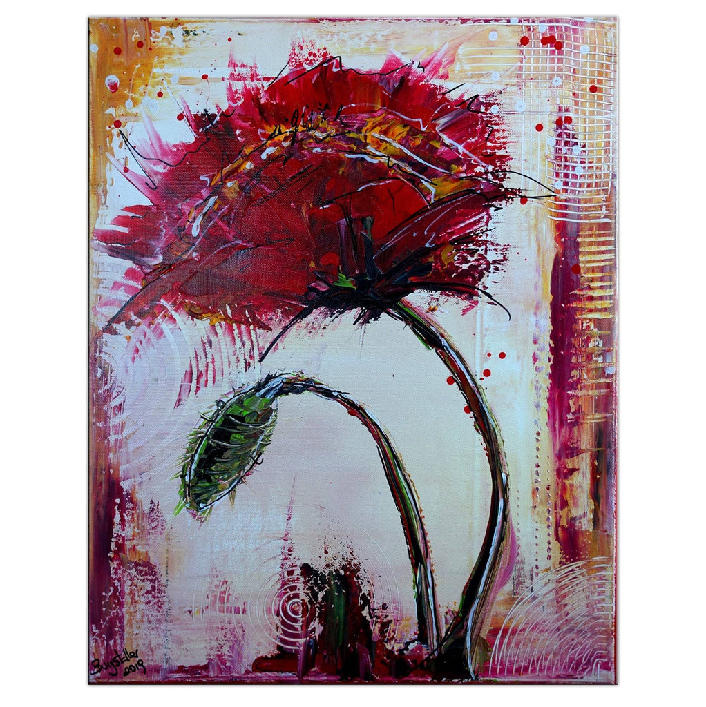 Blueten mit Knospe Acrylbild Blumen Gemaelde Acryl 40x50